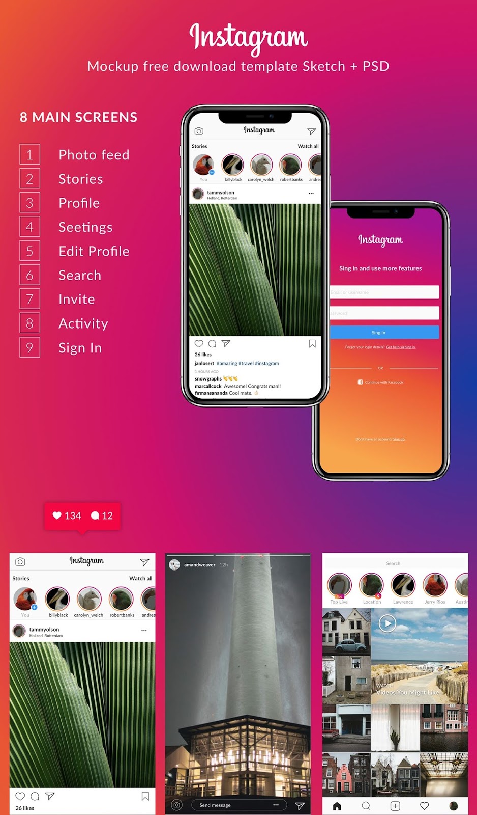 Instagram web free is a simple instagram browser layout mockup. 70 Free Instagram Mockup Templates Post Story Feed Ad Page Live Grid