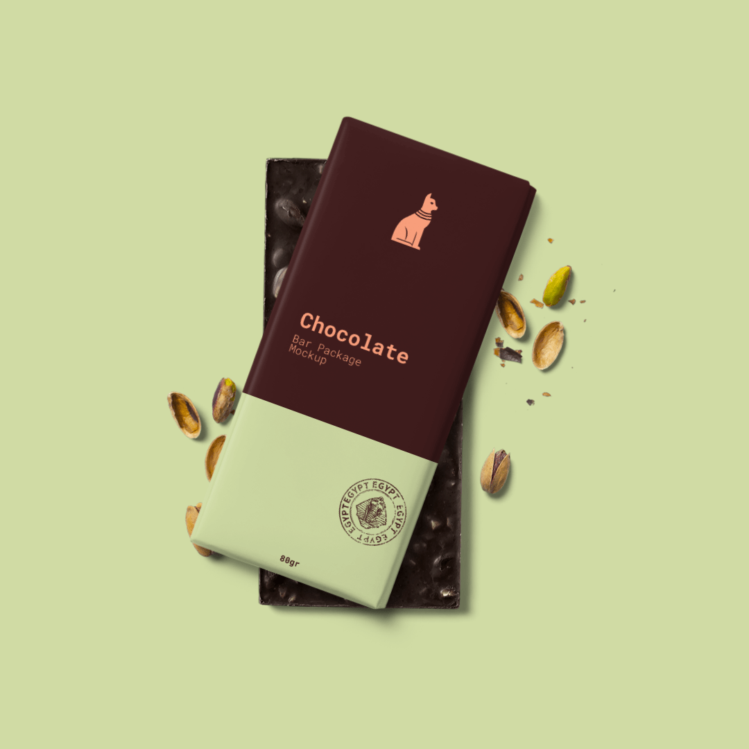 Wide chocolate packaging mockup with an easy editing experience via adobe photoshop since the mockup is provided in psd format. Chocolate Bar Packaging Mockup Scene